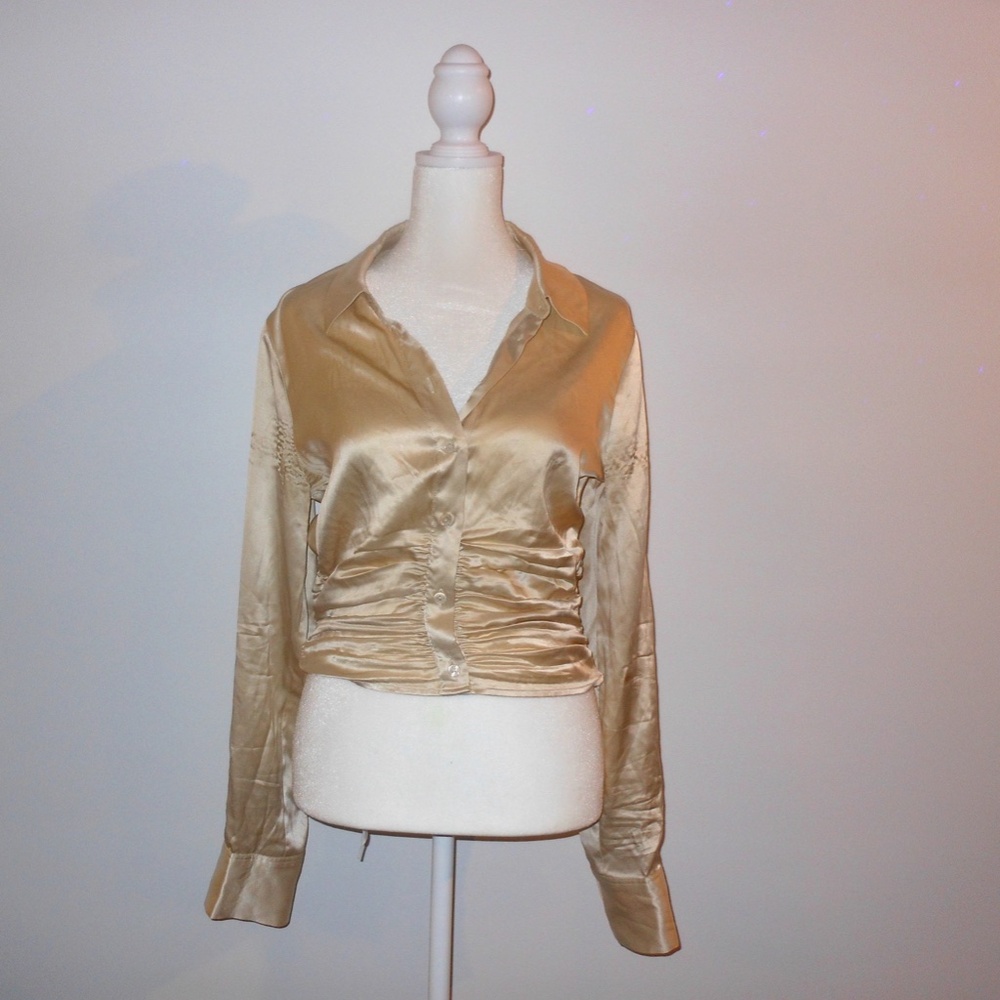 Reformation Champagne Silk Button Up Blouse